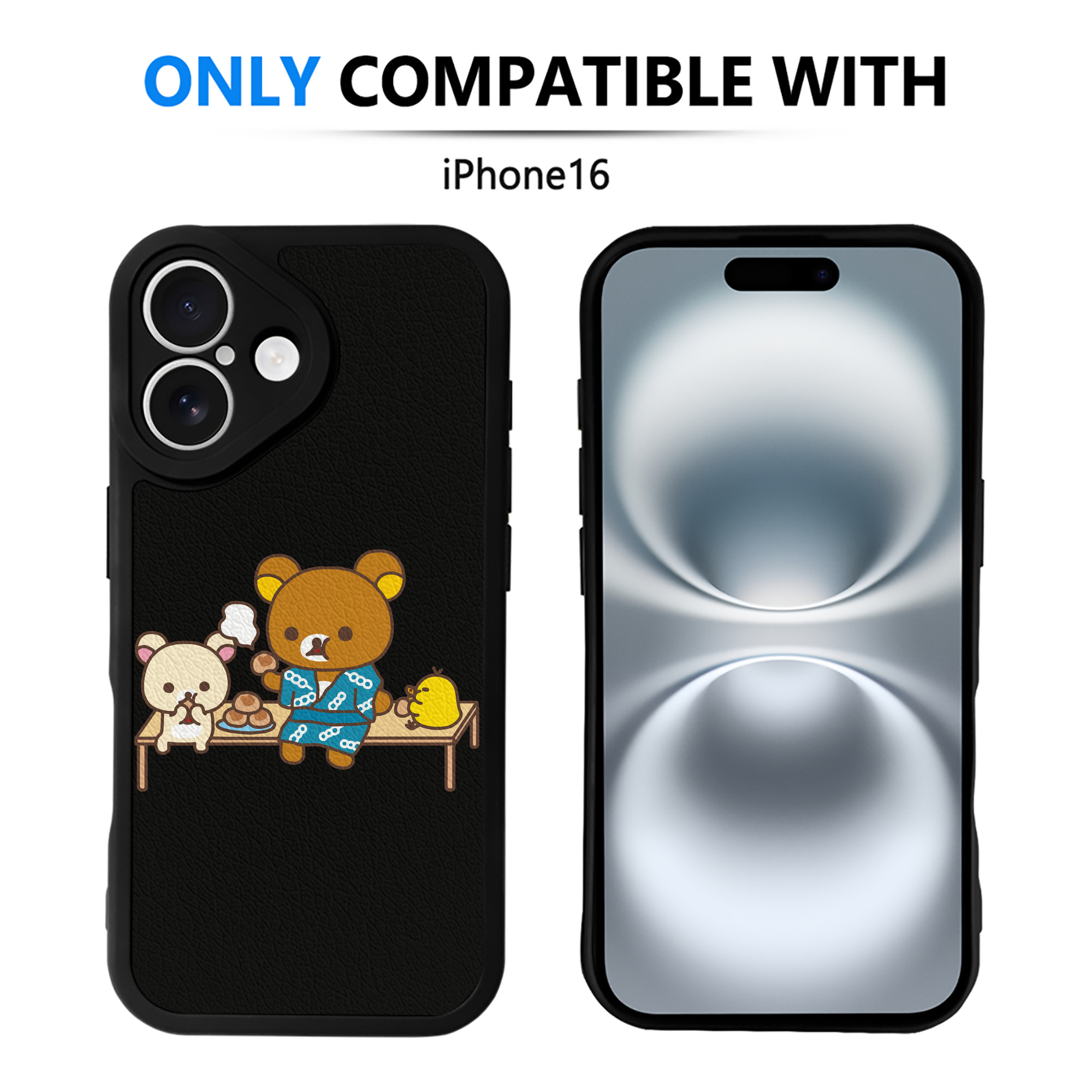 （画像用） リラックマ リラックマ キイロイトリ Rilakkuma Korilakkuma Kiiroitori 【iPhone 16シリーズ対応】シリコンスマホケース（レザー調） 材質：シリコン